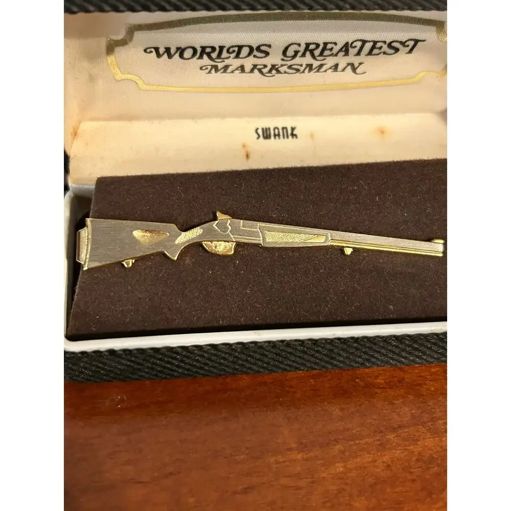 Vintage Swank Gold Tone Tie Clip World's Greatest Marksman In Box